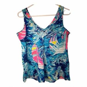 Lilly Pulitzer Blue and Pink Patterned Top sleeveless XS
